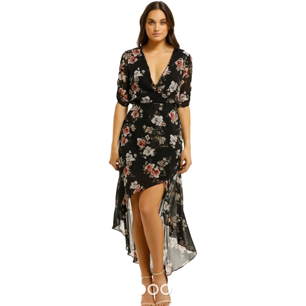 Nicholas floral black rose wrap dress - Picture 1 of 4